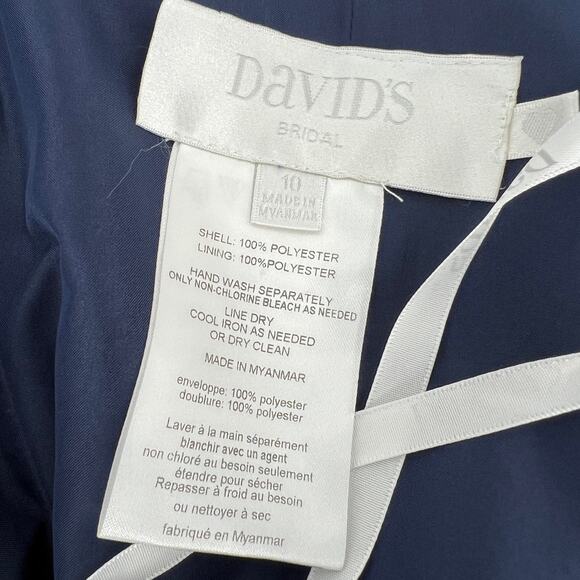 David’s Bridal Marine Navy Blue Dress 10 Strapless Crepe Chiffon Ruched Cascade - Picture 6 of 12